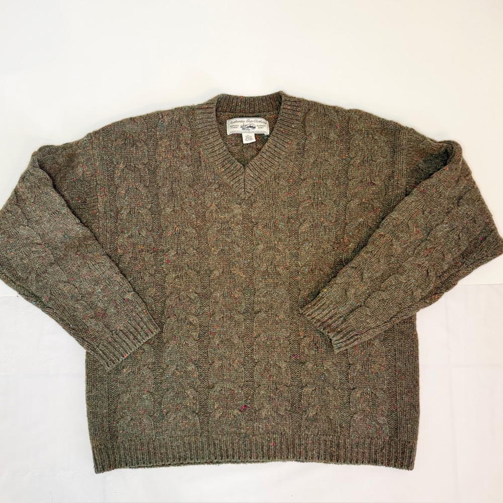 VINTAGE 90s GAP 100% Wool Cable Knit V-Neck Sweater Men’s XL Green